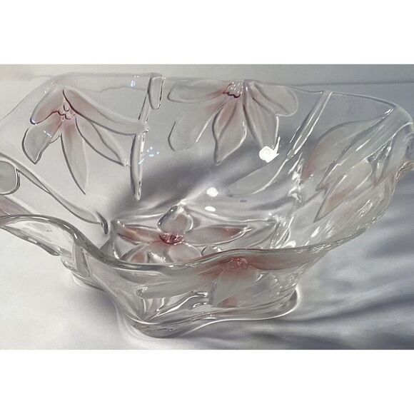 Vintage Floral Crystal Frosted Glass Bowl 9.5” Frosted Dish - Picture 1 of 4
